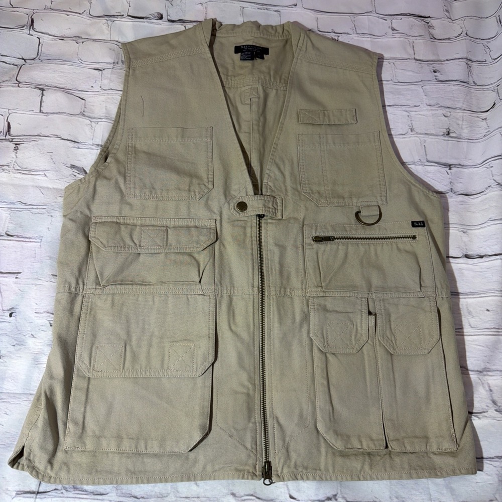 5.11 Tactical Vest Mens L Taclite Pro Ripstop Khaki Carry Cargo Utility Pockets